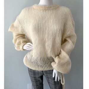 NWT ZARA Chunky Open Weave Knit Sweater Cream Mohair Oversized Pullover size S
